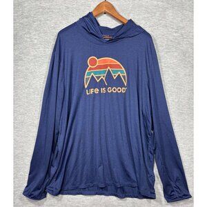 Life Is Good Mens XXL Active Hoodie Long‎ Sleeve Shirt Blue Mountain Graphic